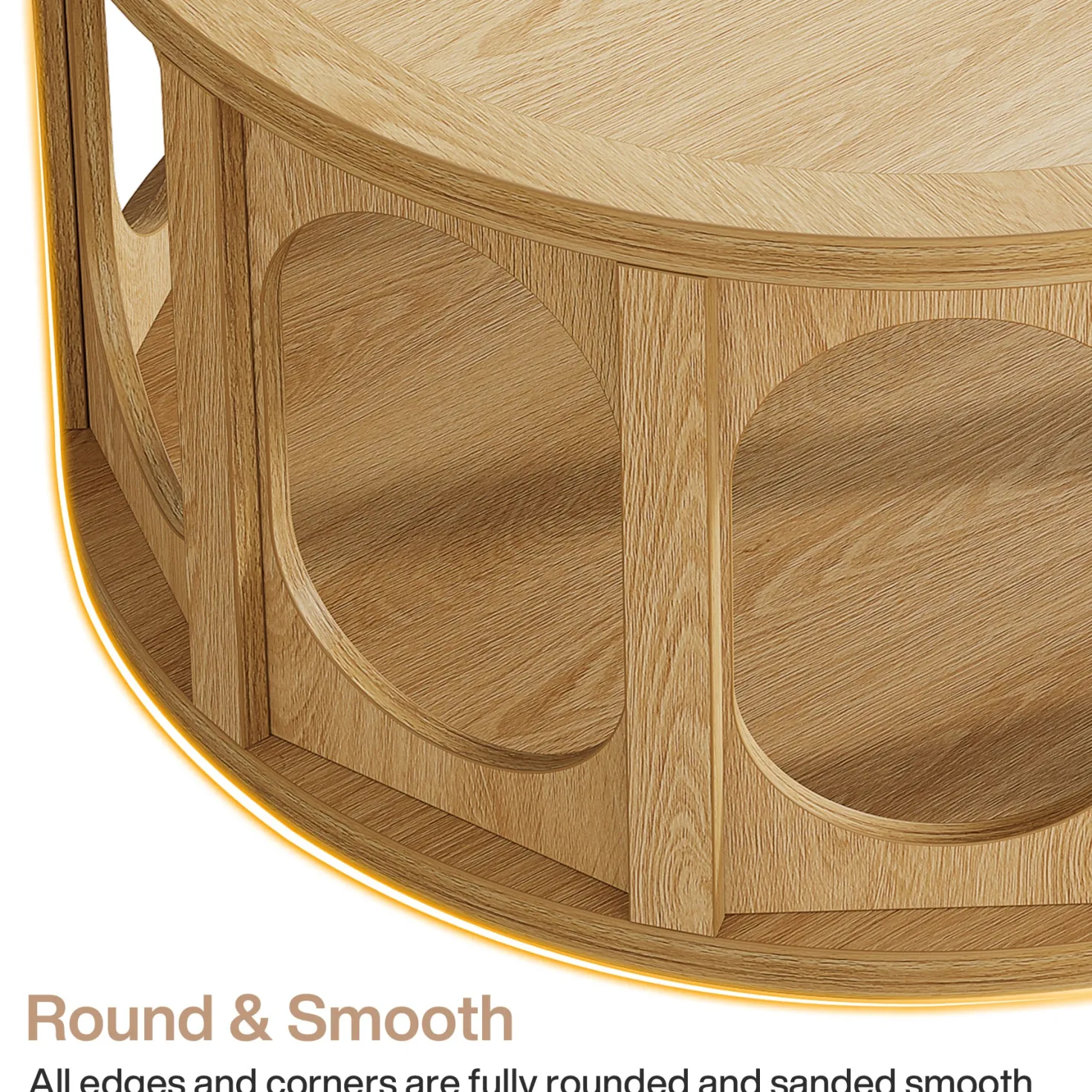 Tribesigns 31.5-Inch Modern Round Coffee Table with Open Storage Shelf, Wood Grain Center Table for Living Room