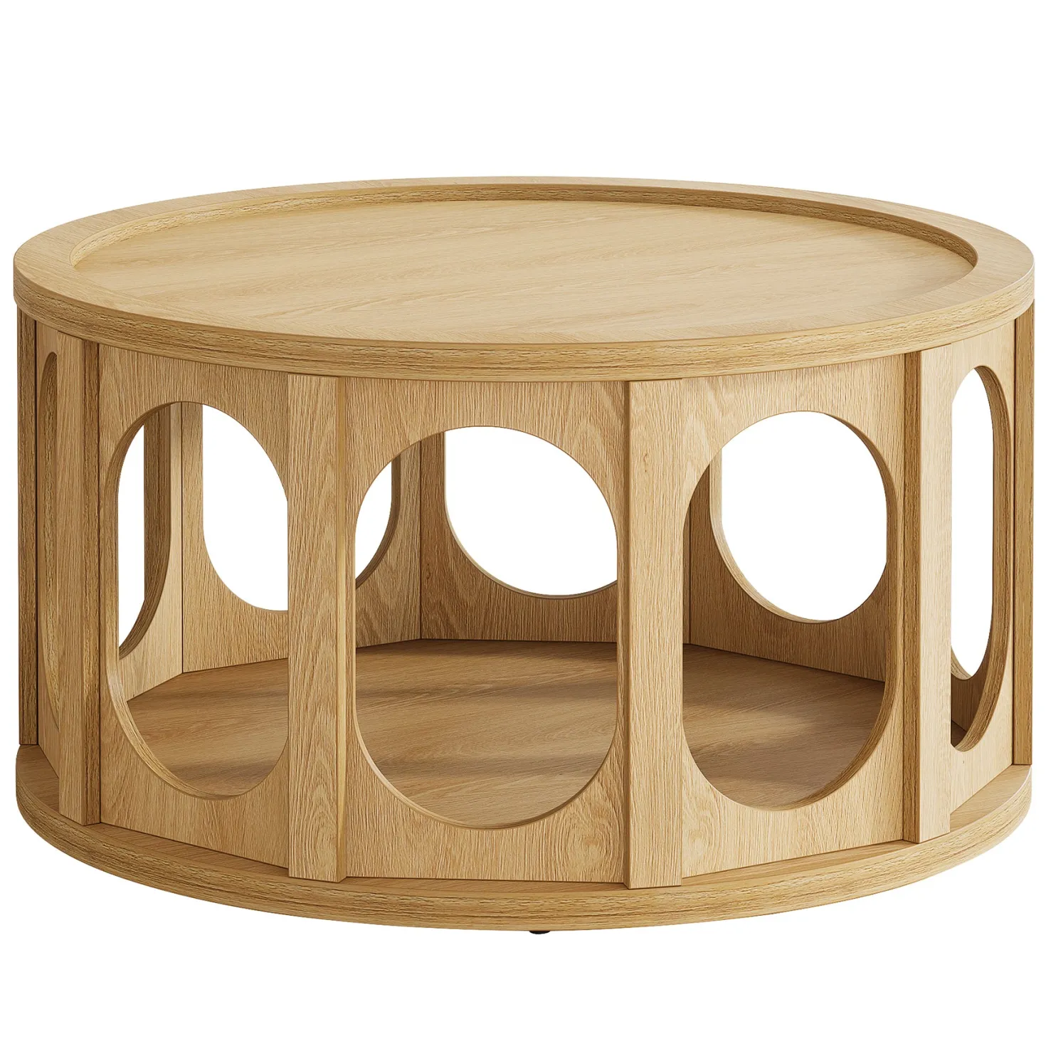 Tribesigns 31.5-Inch Modern Round Coffee Table with Open Storage Shelf, Wood Grain Center Table for Living Room