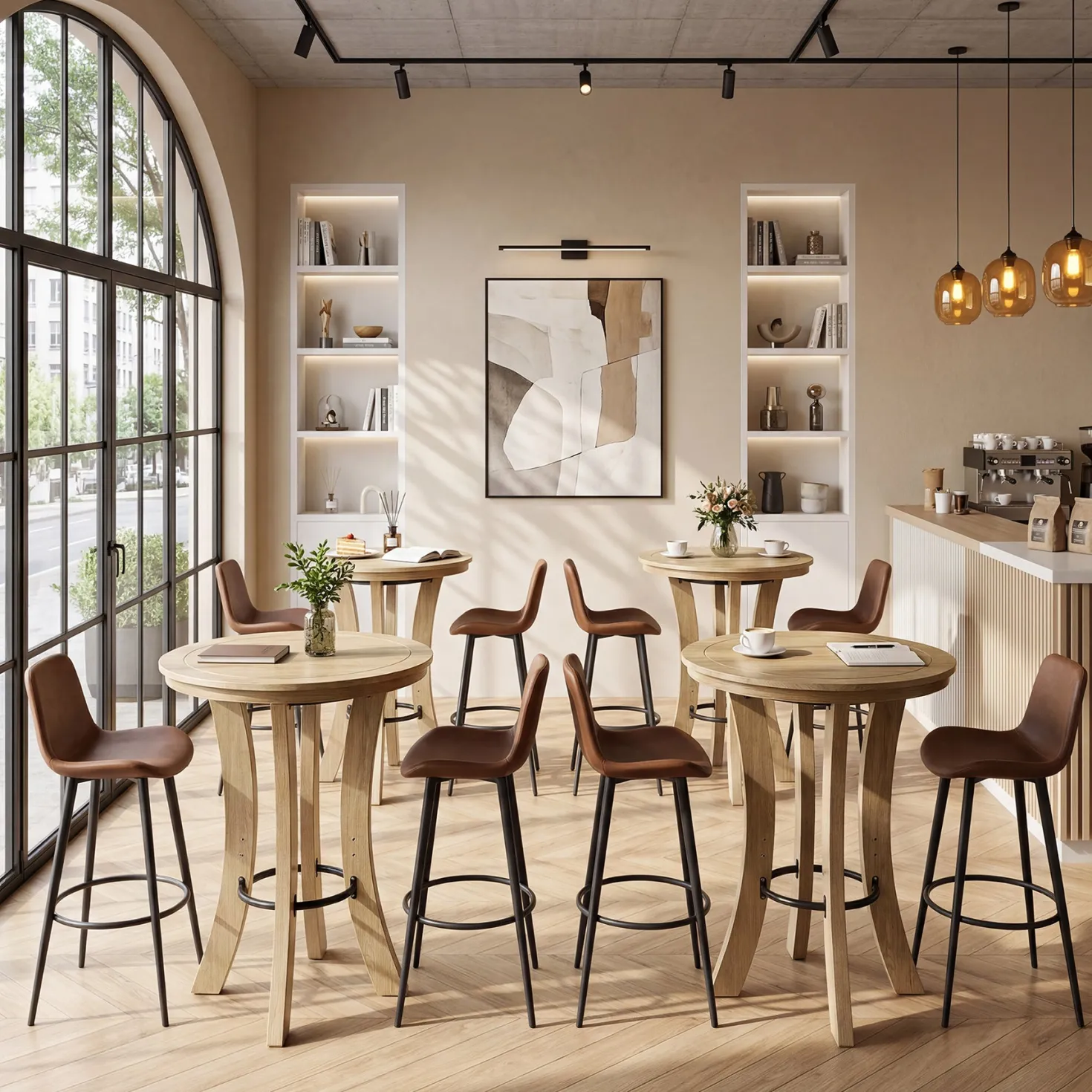 Tribesigns 39.4-Inch Round Bar Table, Wood Pub Table for Small Spaces