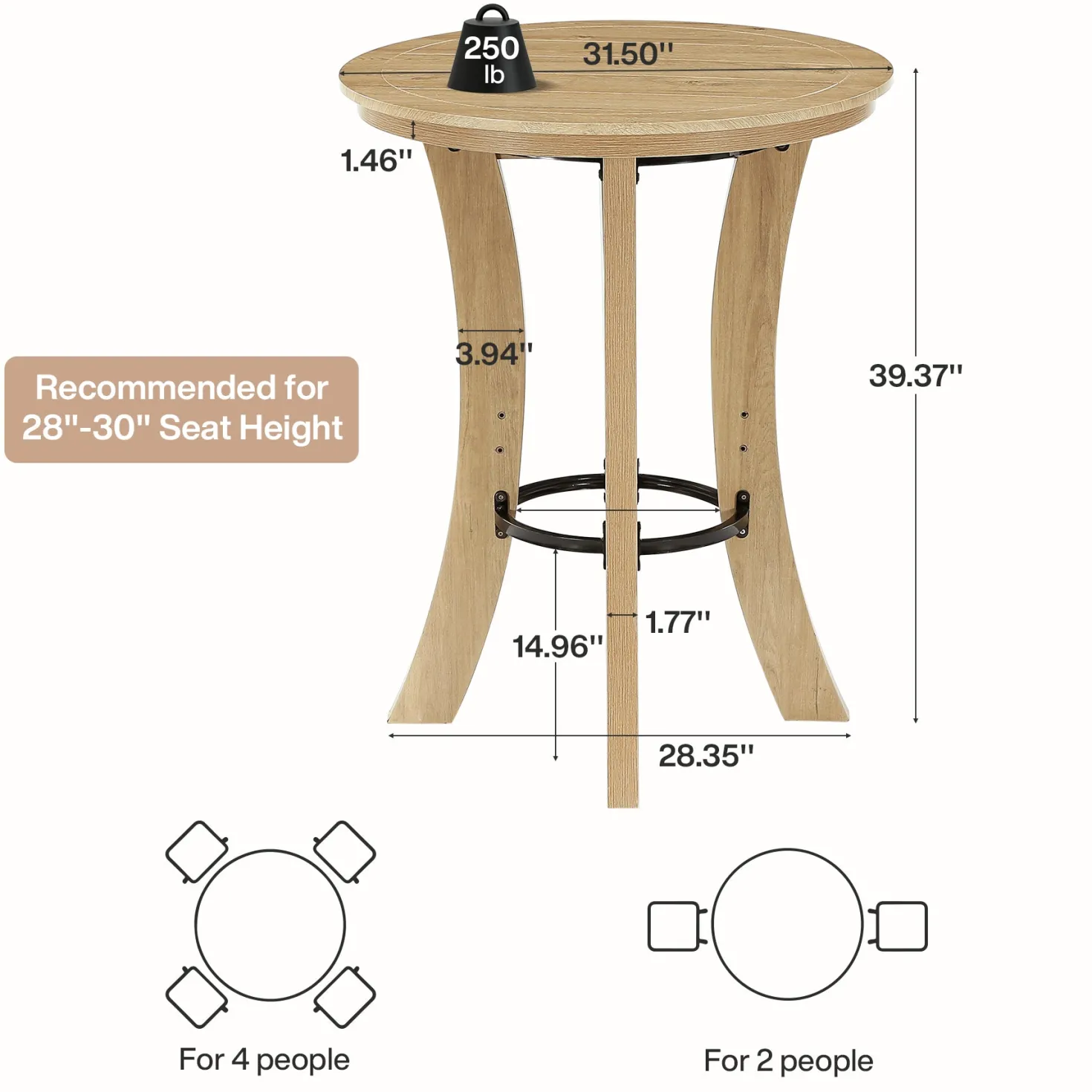 Tribesigns 39.4-Inch Round Bar Table, Wood Pub Table for Small Spaces