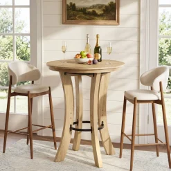 Tribesigns 39.4-Inch Round Bar Table, Wood Pub Table for Small Spaces