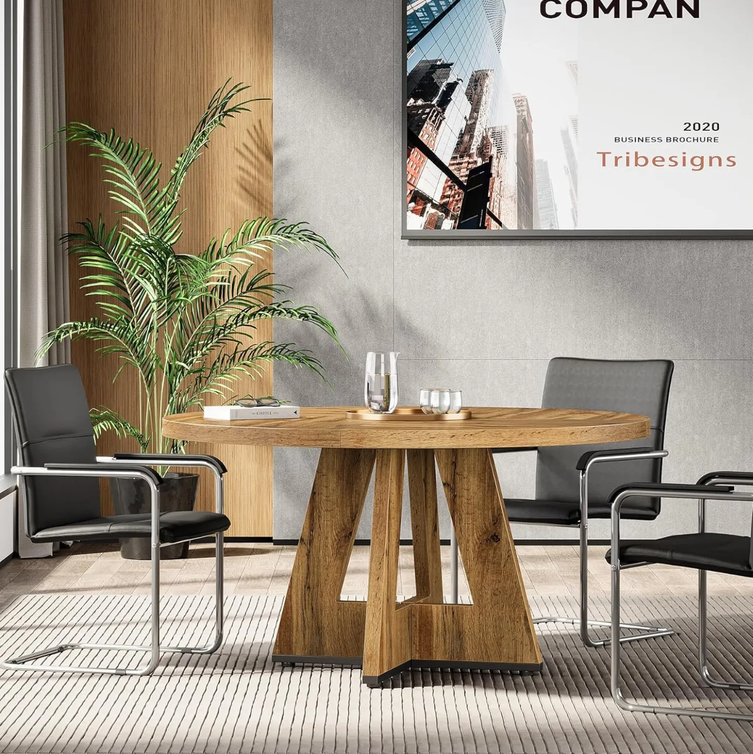 Tribesigns 47-Inch Round Conference Table for 4-6 People, Wooden Base and Thickened Top