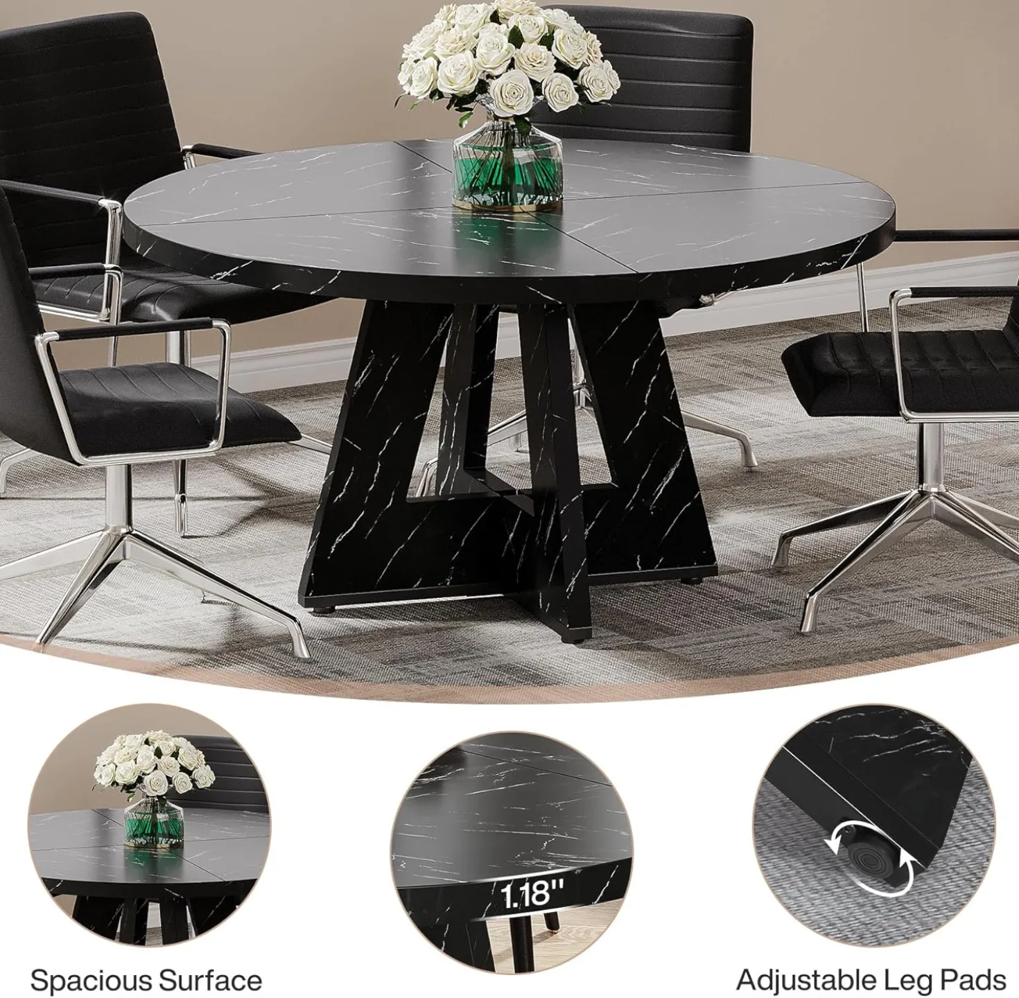 Tribesigns 47-Inch Round Conference Table for 4-6 People, Wooden Base and Thickened Top