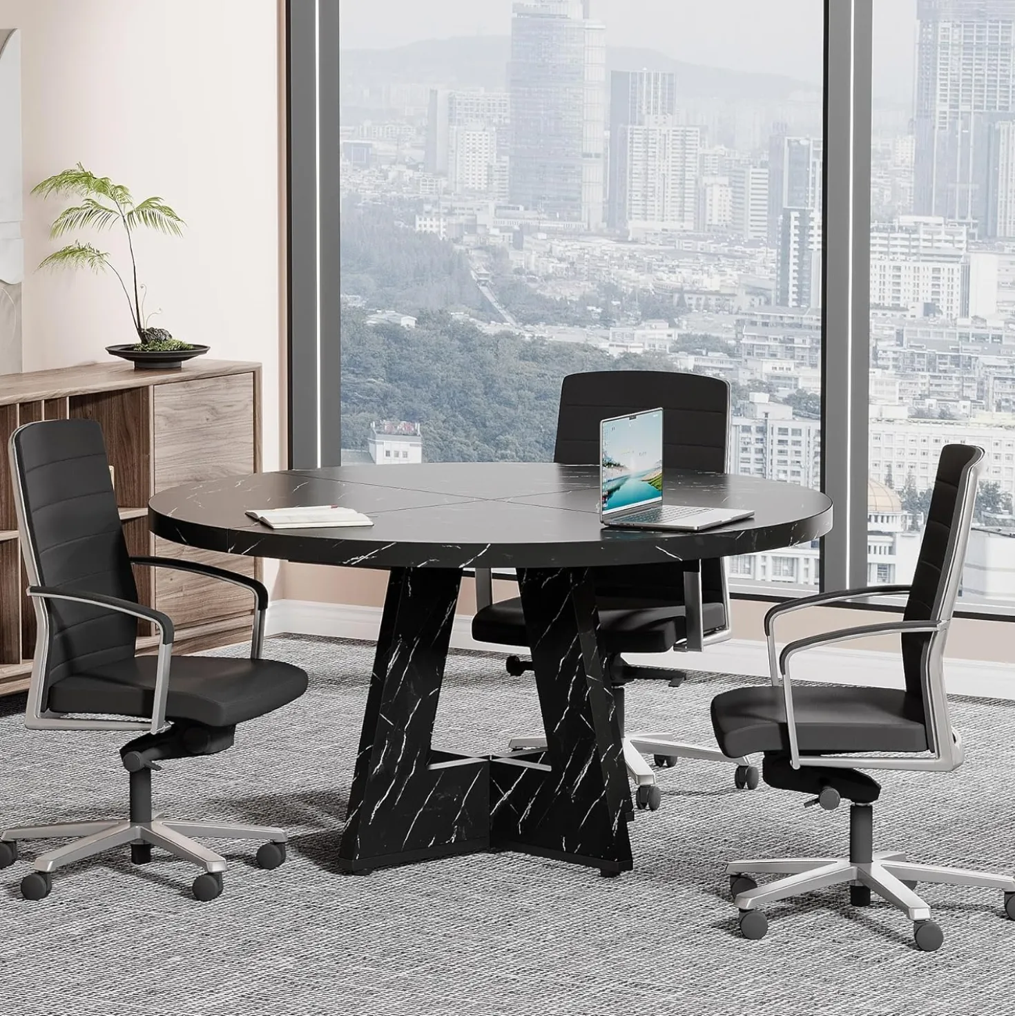 Tribesigns 47-Inch Round Conference Table for 4-6 People, Wooden Base and Thickened Top