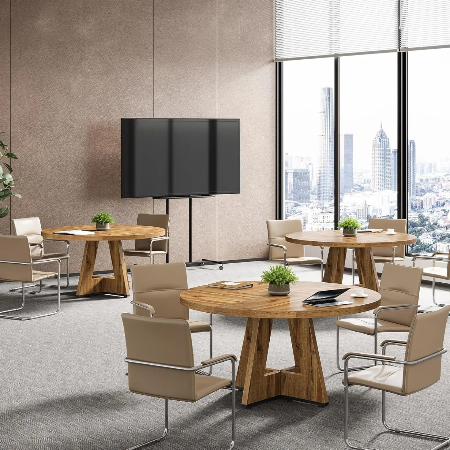 Tribesigns 47-Inch Round Conference Table for 4-6 People, Wooden Base and Thickened Top