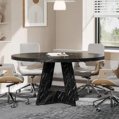 Tribesigns 47-Inch Round Conference Table for 4-6 People, Wooden Base and Thickened Top