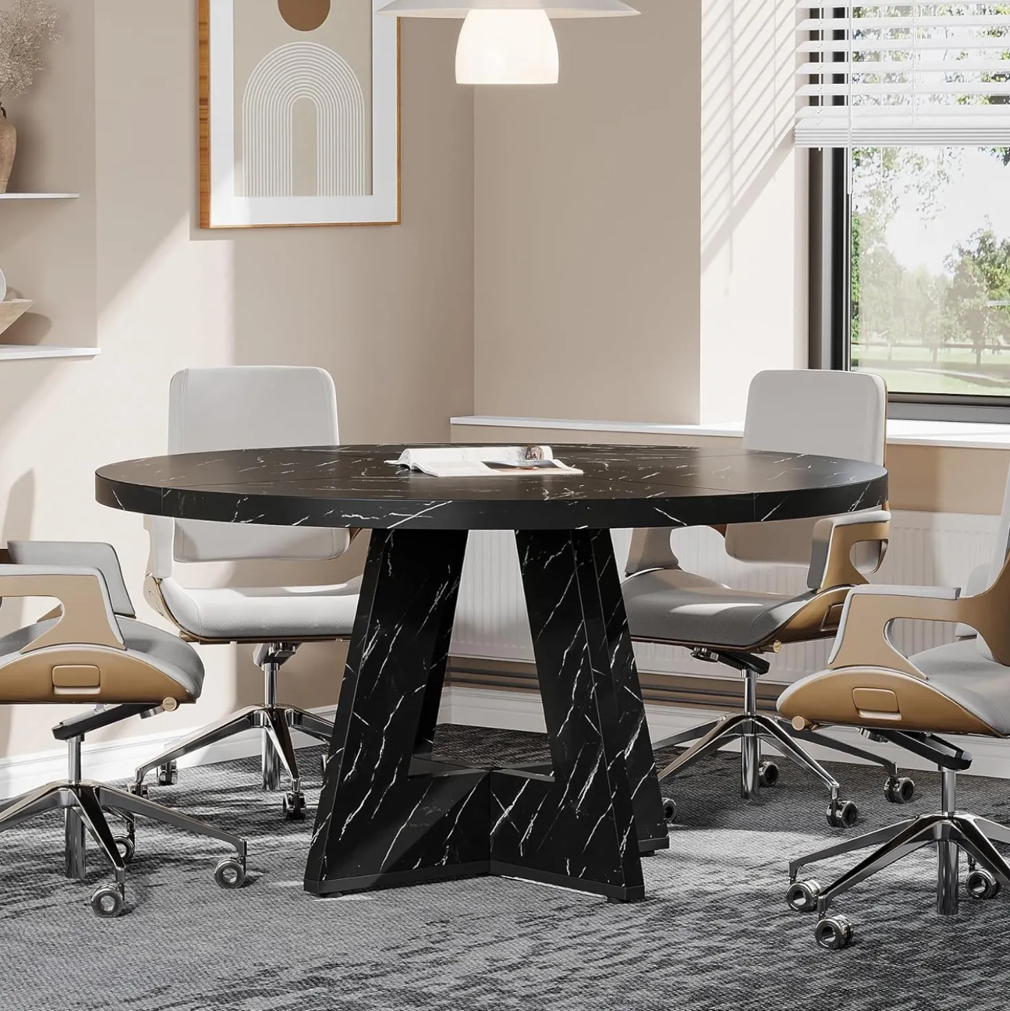 Tribesigns 47-Inch Round Conference Table for 4-6 People, Wooden Base and Thickened Top