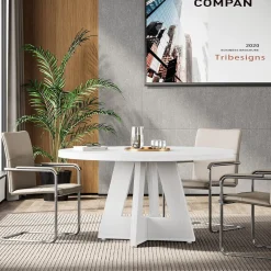 Tribesigns 47-Inch Round Conference Table for 4-6 People, Wooden Base and Thickened Top