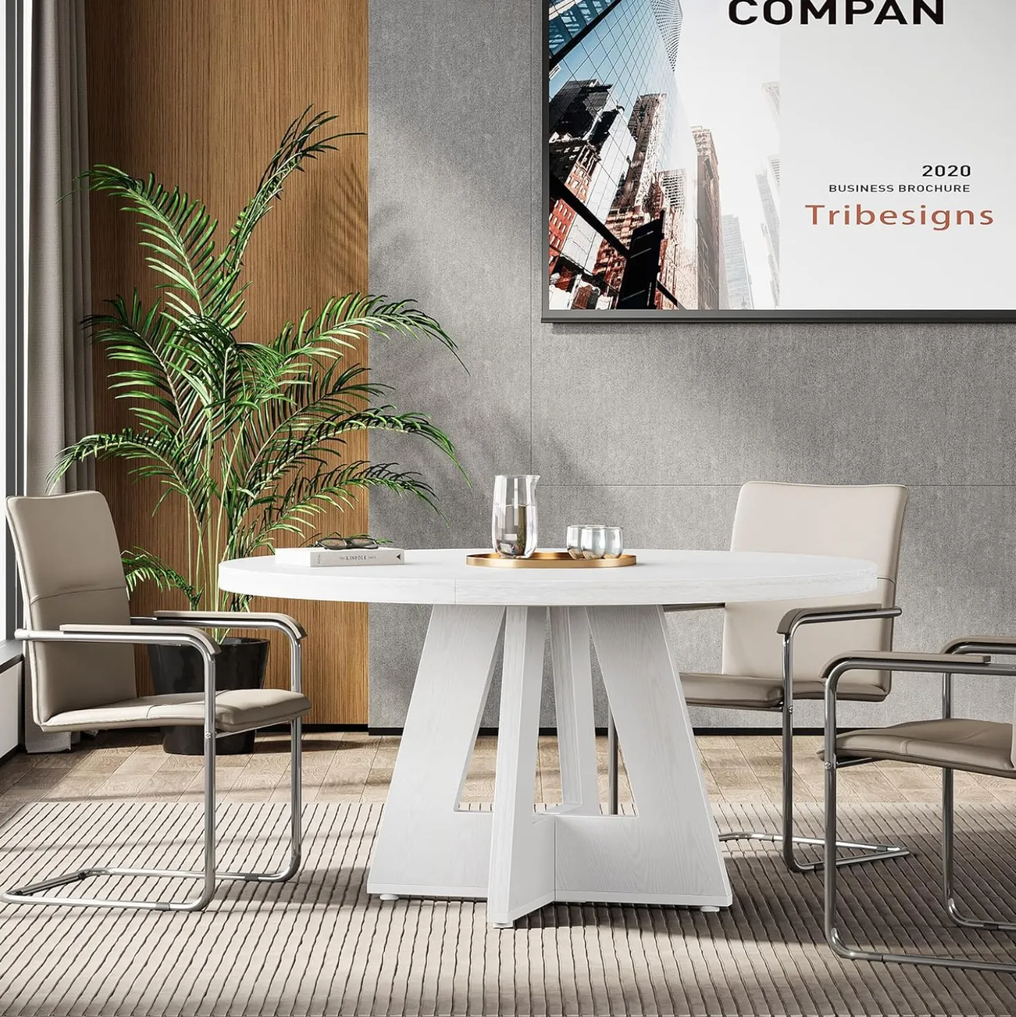 Tribesigns 47-Inch Round Conference Table for 4-6 People, Wooden Base and Thickened Top