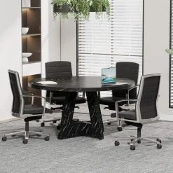 Tribesigns 47-Inch Round Conference Table for 4-6 People, Wooden Base and Thickened Top