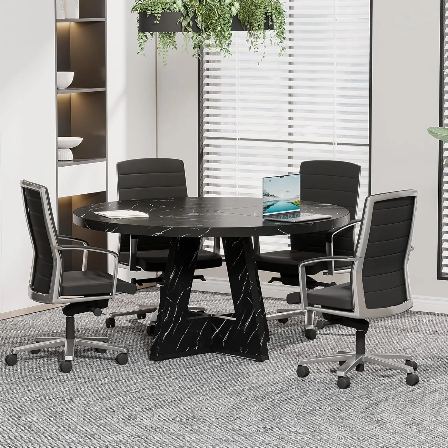 Tribesigns 47-Inch Round Conference Table for 4-6 People, Wooden Base and Thickened Top