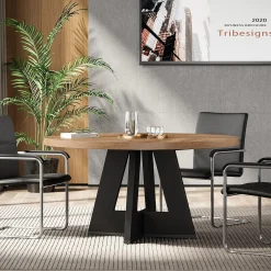 Tribesigns 47-Inch Round Conference Table for 4-6 People, Wooden Base and Thickened Top
