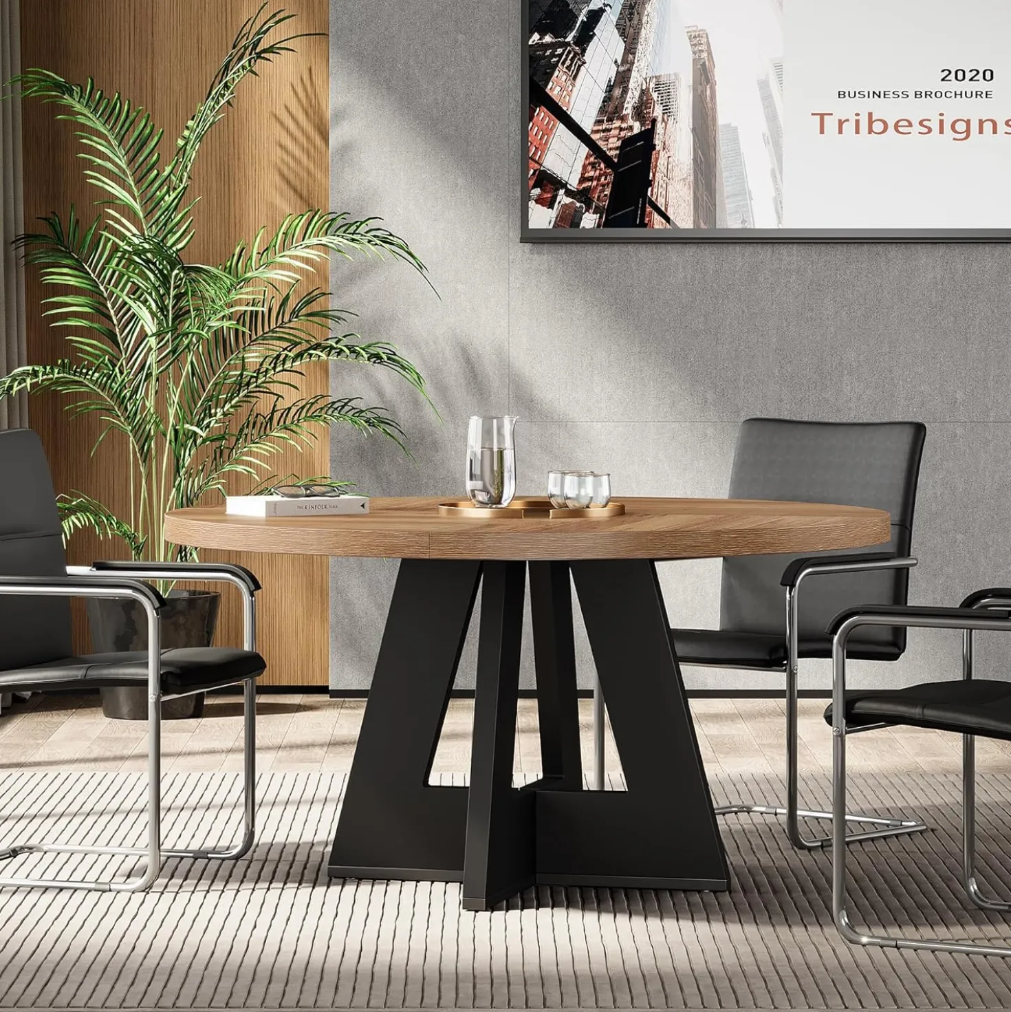 Tribesigns 47-Inch Round Conference Table for 4-6 People, Wooden Base and Thickened Top