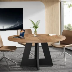 Tribesigns 47-Inch Round Conference Table for 4-6 People, Wooden Base and Thickened Top