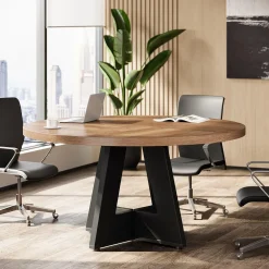 Tribesigns 47-Inch Round Conference Table for 4-6 People, Wooden Base and Thickened Top
