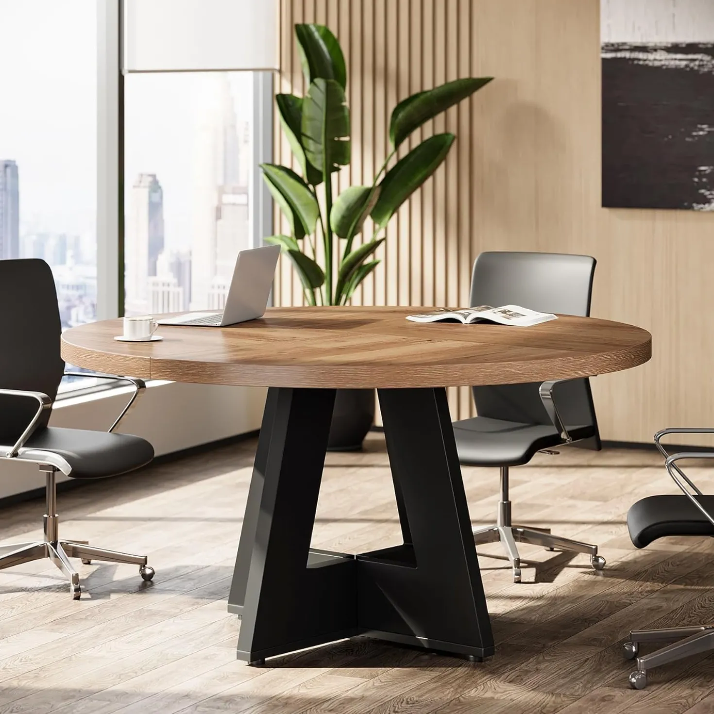 Tribesigns 47-Inch Round Conference Table for 4-6 People, Wooden Base and Thickened Top