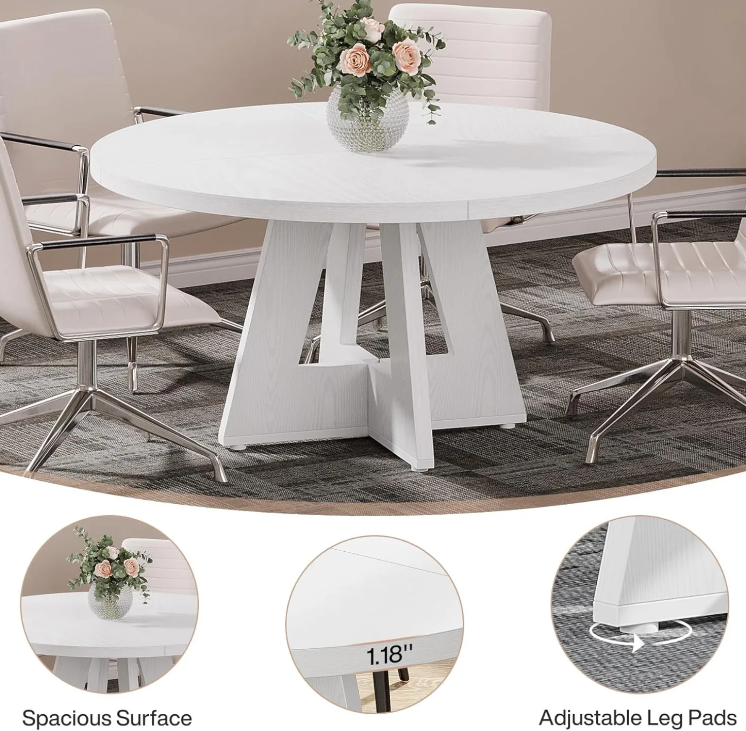 Tribesigns 47-Inch Round Conference Table for 4-6 People, Wooden Base and Thickened Top