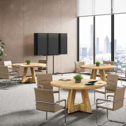 Tribesigns 47-Inch Round Conference Table for 4-6 People, Wooden Base and Thickened Top