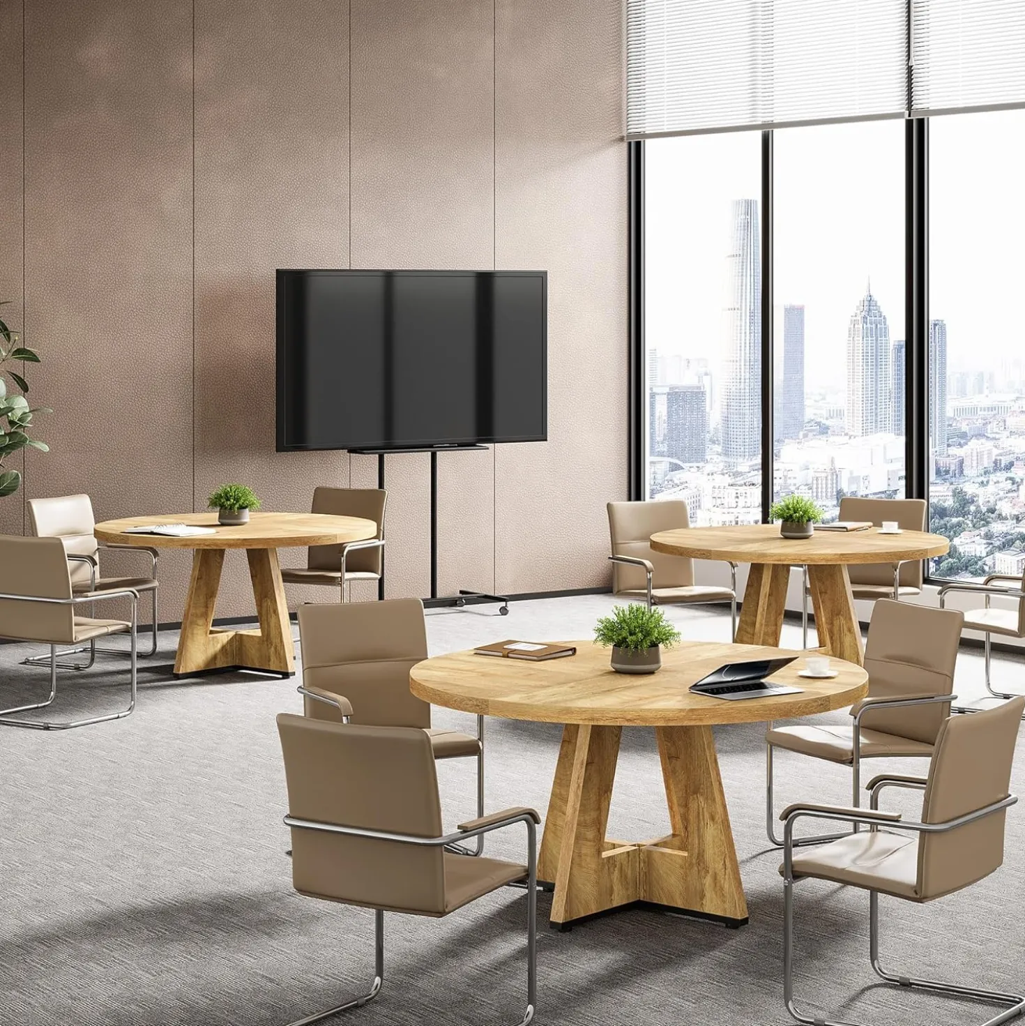 Tribesigns 47-Inch Round Conference Table for 4-6 People, Wooden Base and Thickened Top