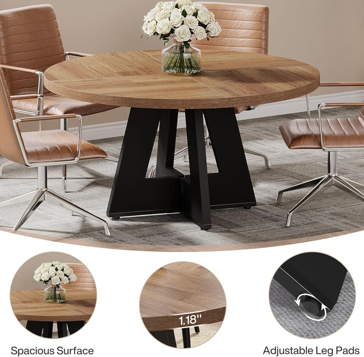 Tribesigns 47-Inch Round Conference Table for 4-6 People, Wooden Base and Thickened Top