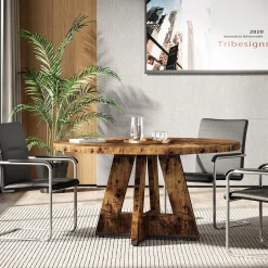 Tribesigns 47-Inch Round Conference Table for 4-6 People, Wooden Base and Thickened Top