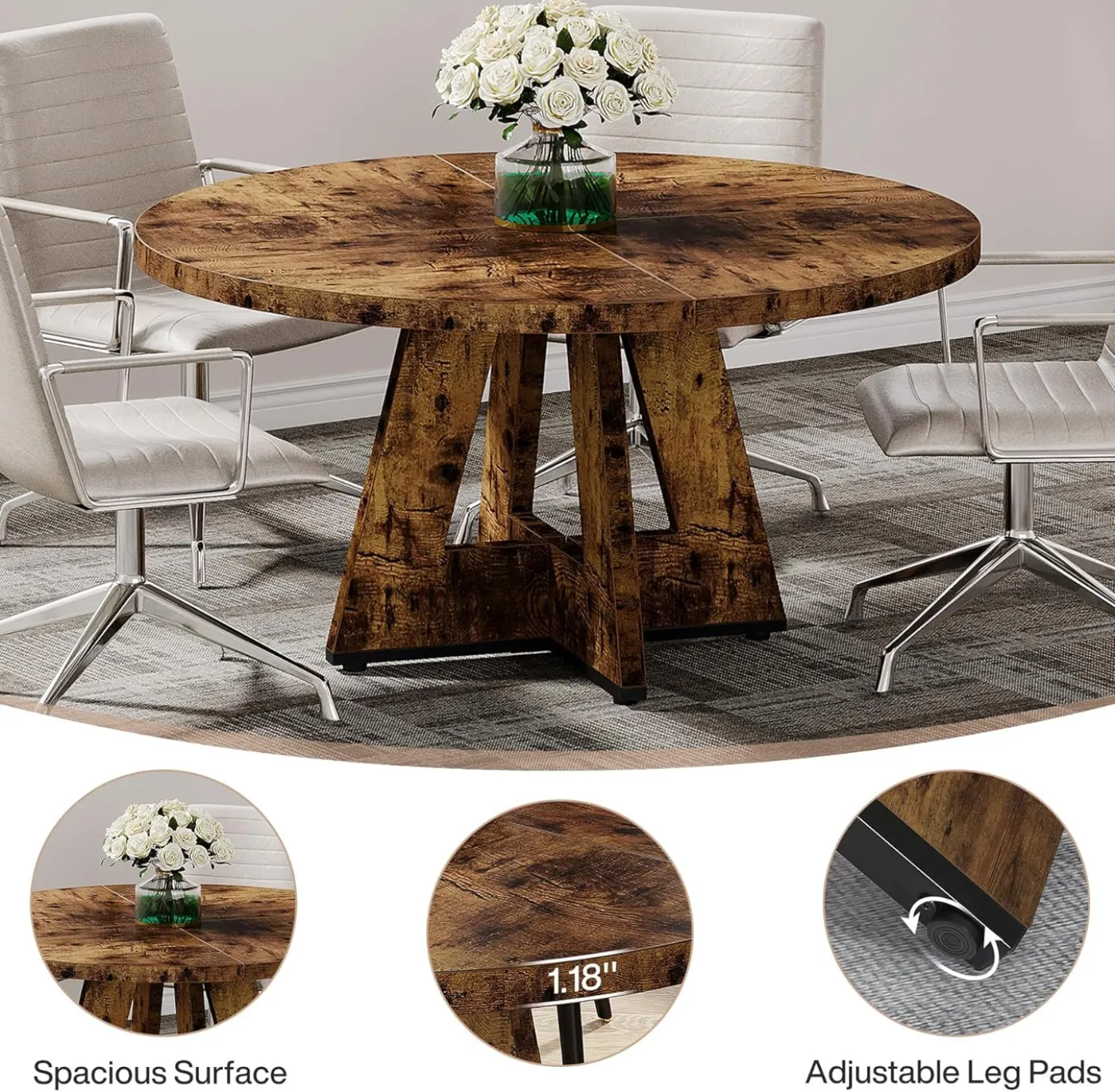 Tribesigns 47-Inch Round Conference Table for 4-6 People, Wooden Base and Thickened Top