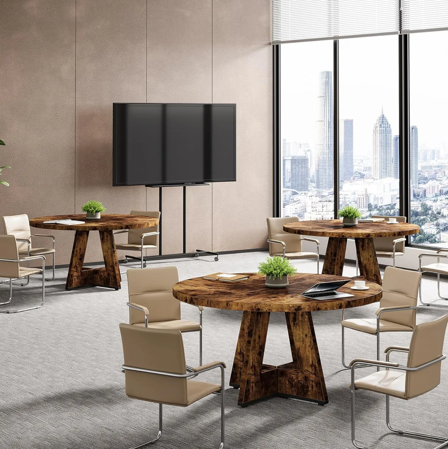 Tribesigns 47-Inch Round Conference Table for 4-6 People, Wooden Base and Thickened Top