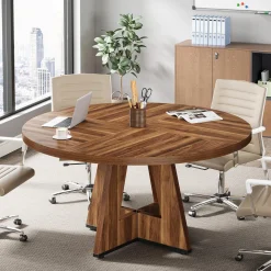 Tribesigns 47-Inch Round Conference Table for 4-6 People, Wooden Base and Thickened Top