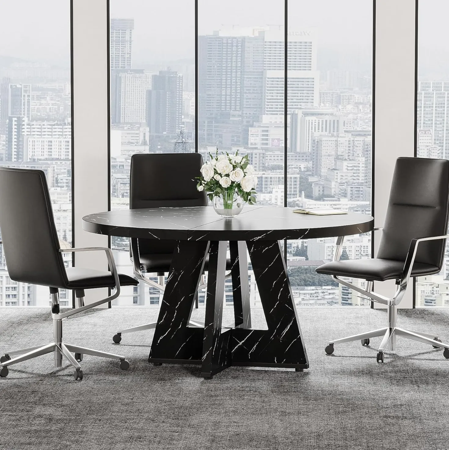 Tribesigns 47-Inch Round Conference Table for 4-6 People, Wooden Base and Thickened Top