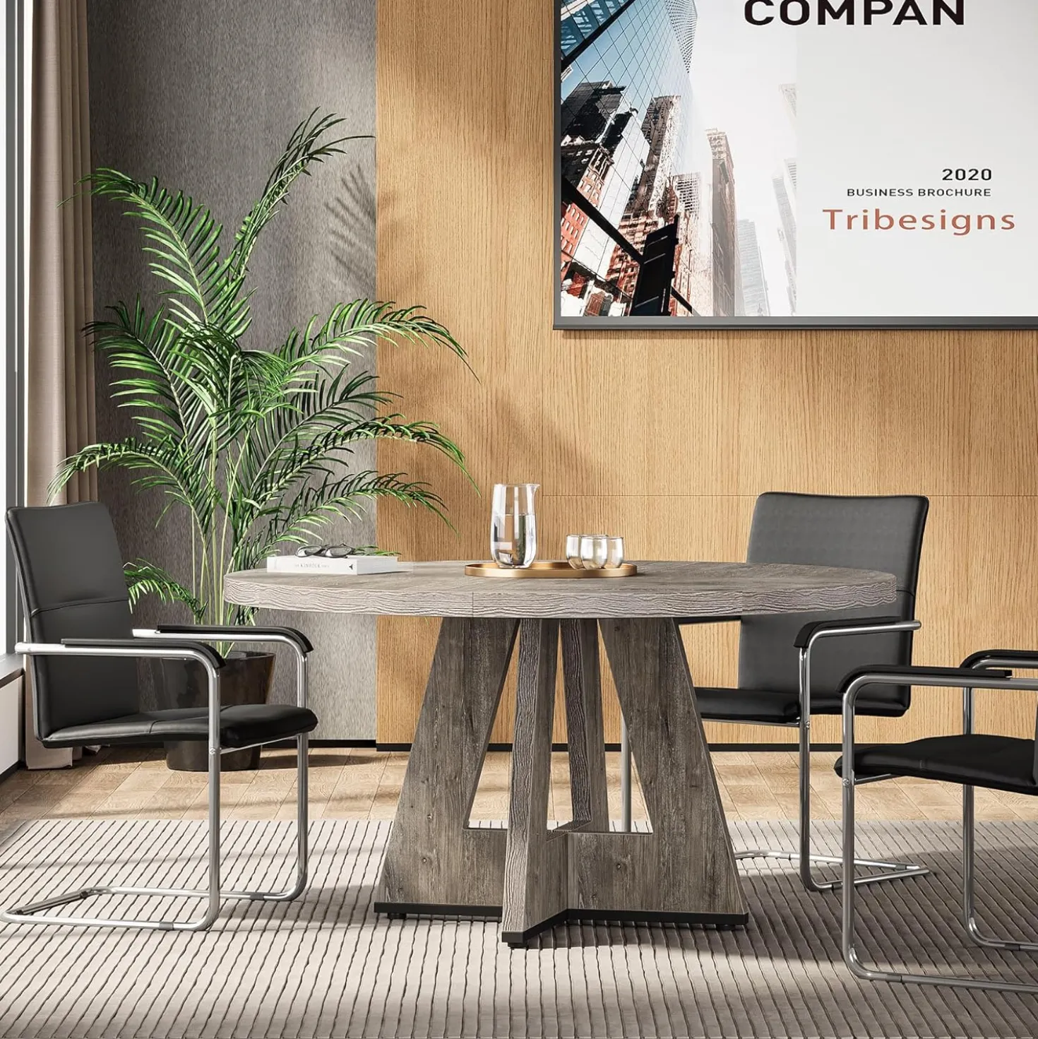 Tribesigns 47-Inch Round Conference Table for 4-6 People, Wooden Base and Thickened Top