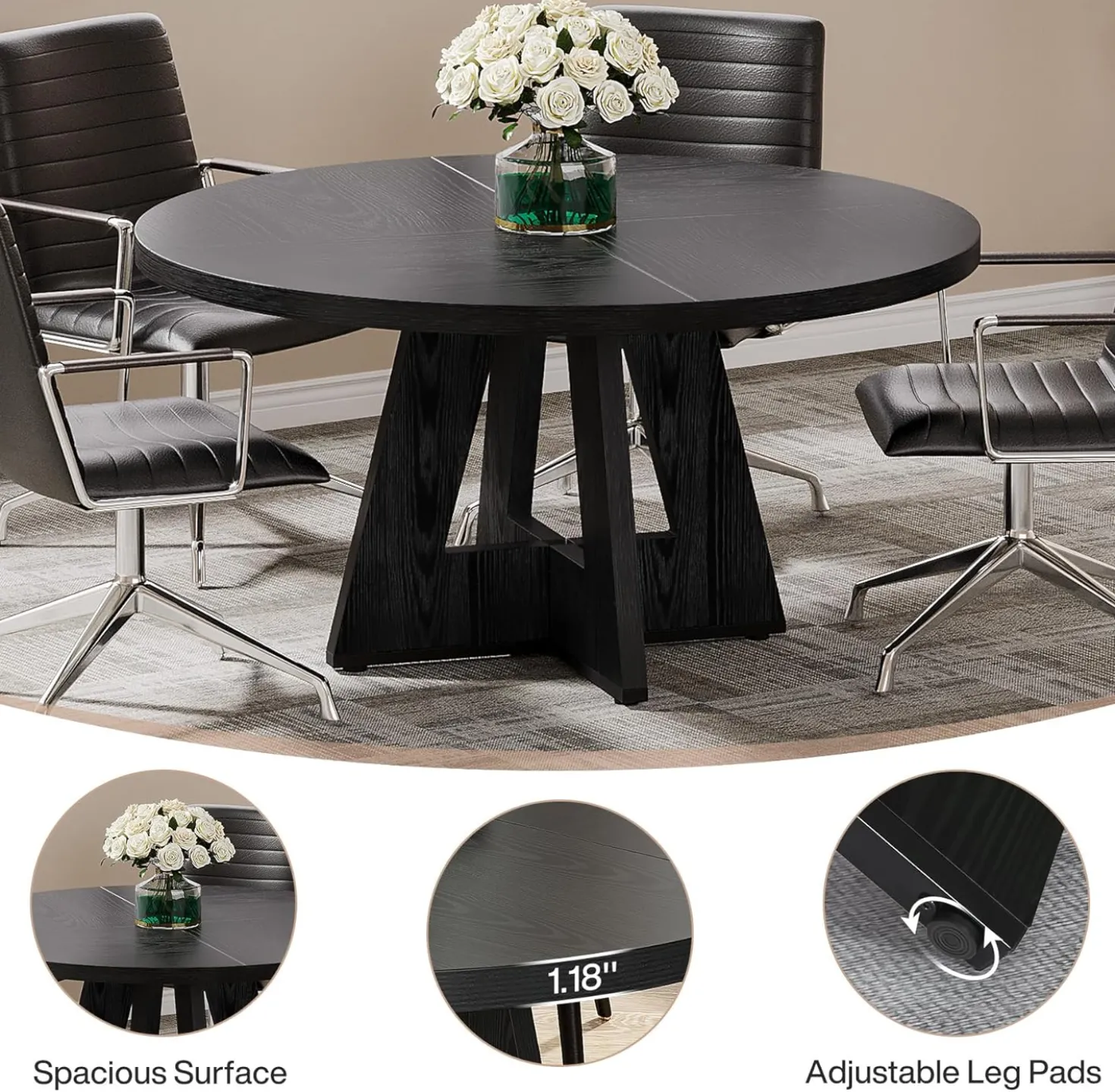 Tribesigns 47-Inch Round Conference Table for 4-6 People, Wooden Base and Thickened Top
