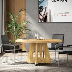 Tribesigns 47-Inch Round Conference Table for 4-6 People, Wooden Base and Thickened Top