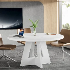 Tribesigns 47-Inch Round Conference Table for 4-6 People, Wooden Base and Thickened Top