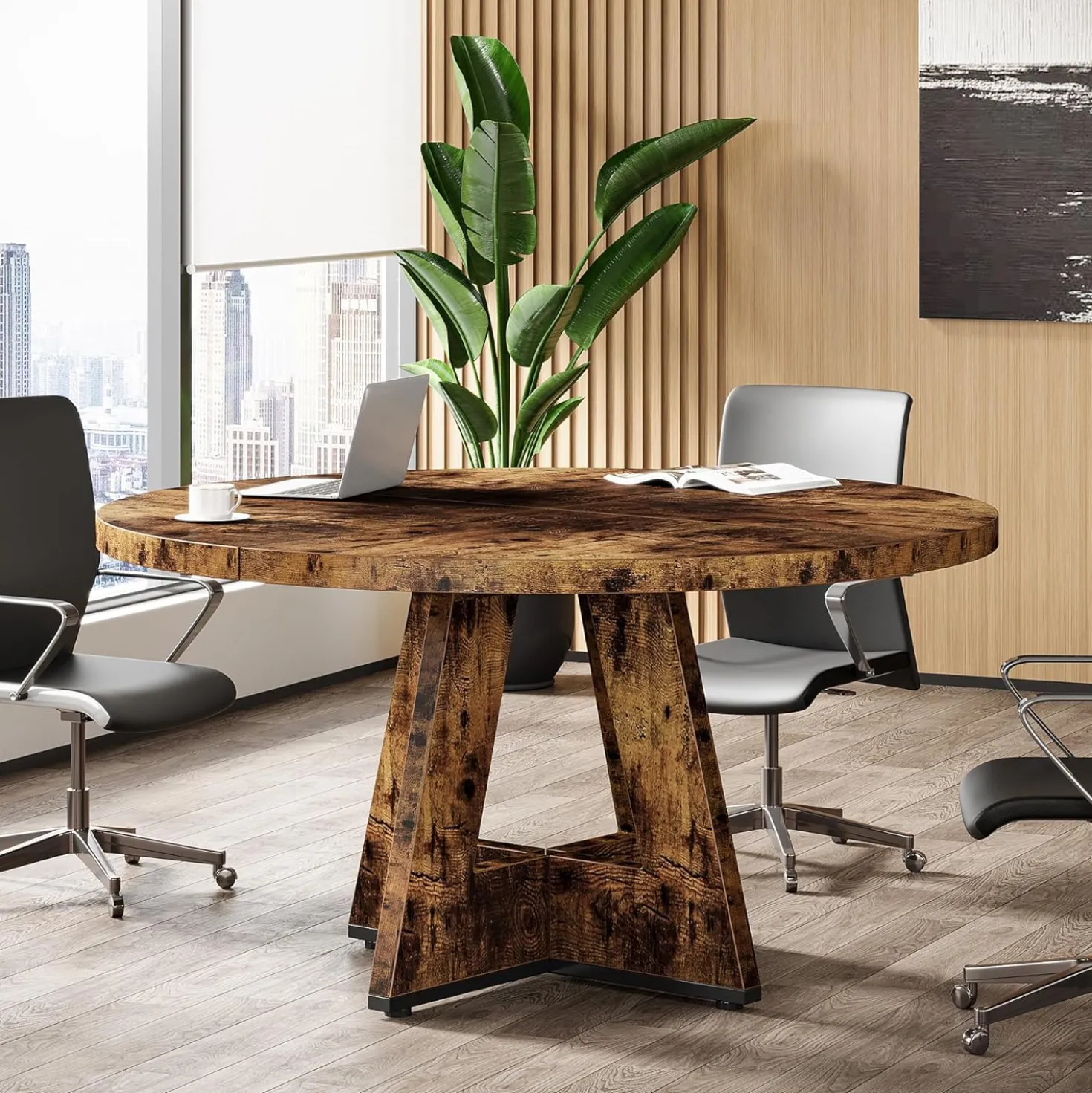 Tribesigns 47-Inch Round Conference Table for 4-6 People, Wooden Base and Thickened Top