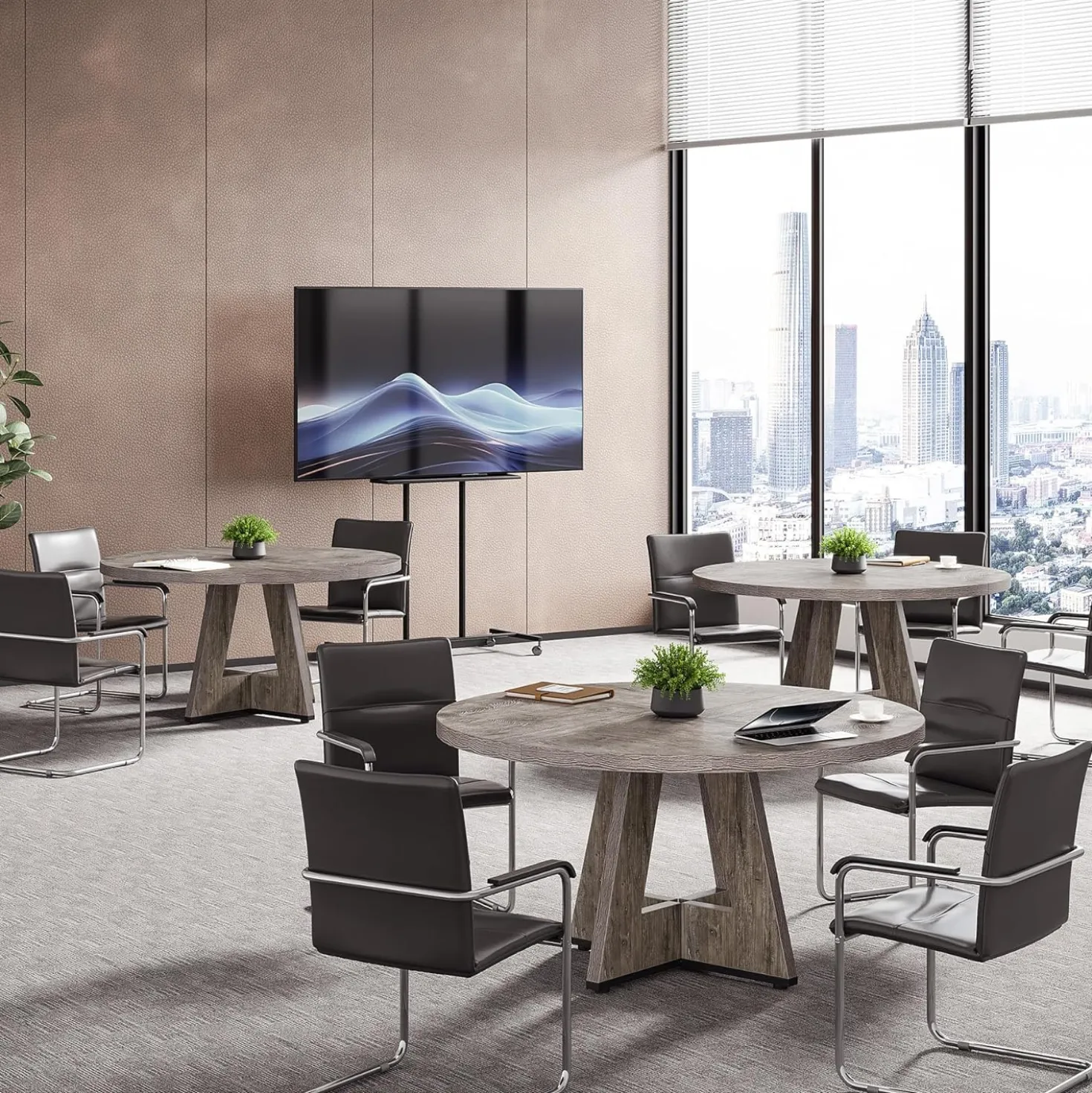 Tribesigns 47-Inch Round Conference Table for 4-6 People, Wooden Base and Thickened Top