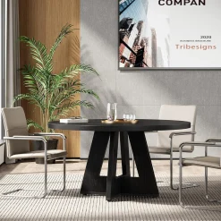 Tribesigns 47-Inch Round Conference Table for 4-6 People, Wooden Base and Thickened Top