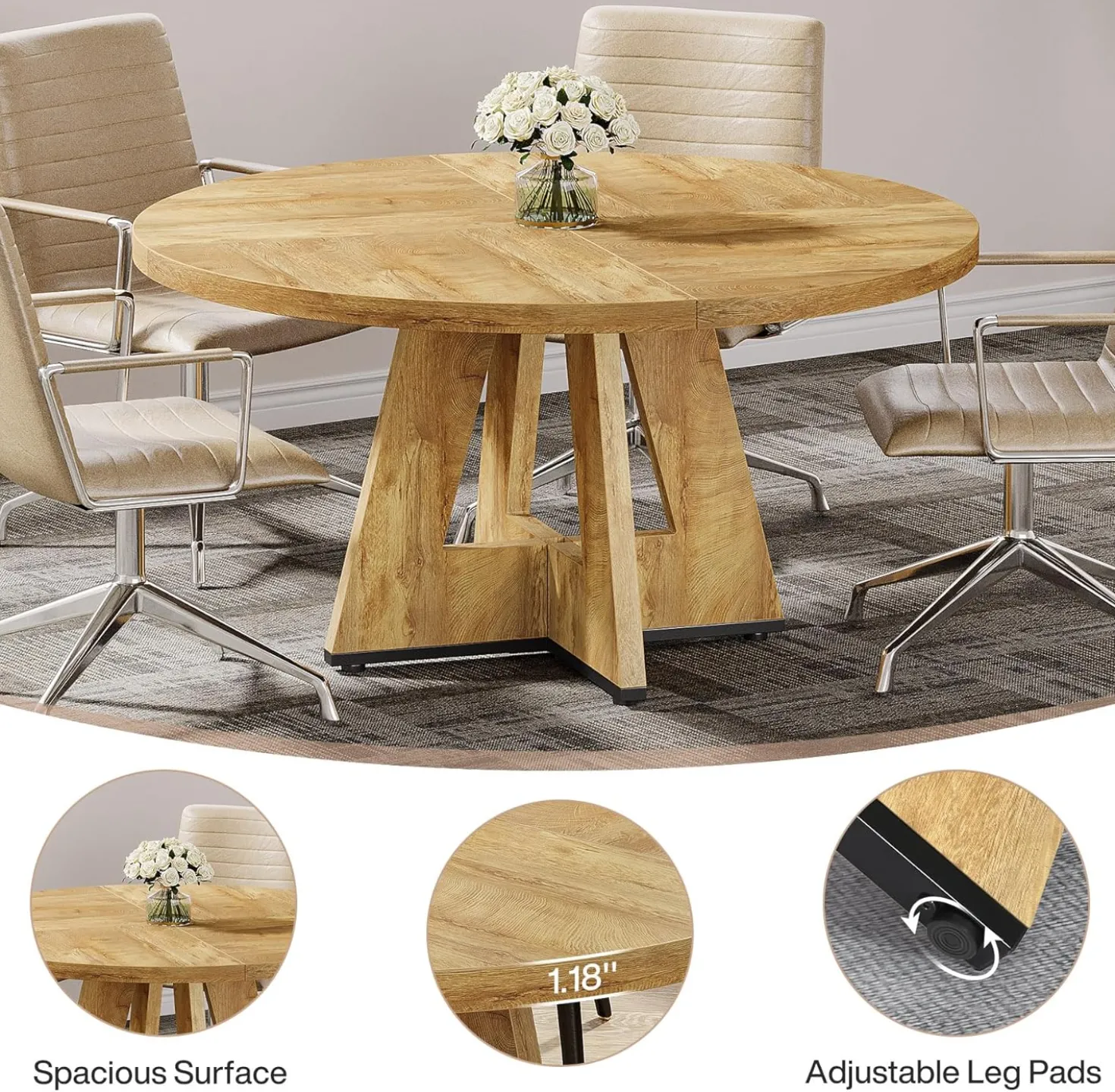 Tribesigns 47-Inch Round Conference Table for 4-6 People, Wooden Base and Thickened Top