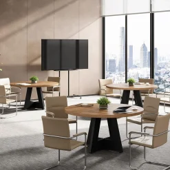 Tribesigns 47-Inch Round Conference Table for 4-6 People, Wooden Base and Thickened Top