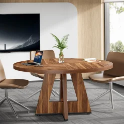 Tribesigns 47-Inch Round Conference Table for 4-6 People, Wooden Base and Thickened Top