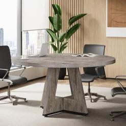 Tribesigns 47-Inch Round Conference Table for 4-6 People, Wooden Base and Thickened Top