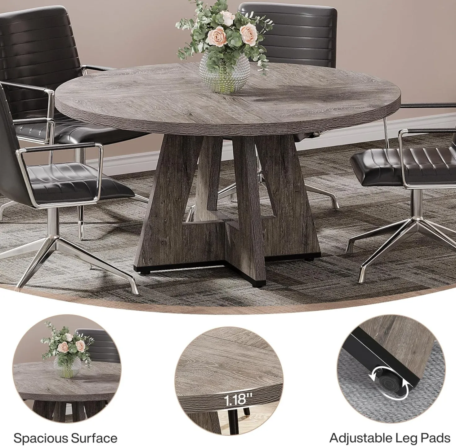 Tribesigns 47-Inch Round Conference Table for 4-6 People, Wooden Base and Thickened Top