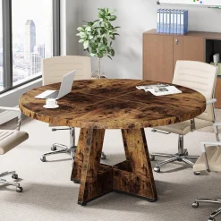 Tribesigns 47-Inch Round Conference Table for 4-6 People, Wooden Base and Thickened Top