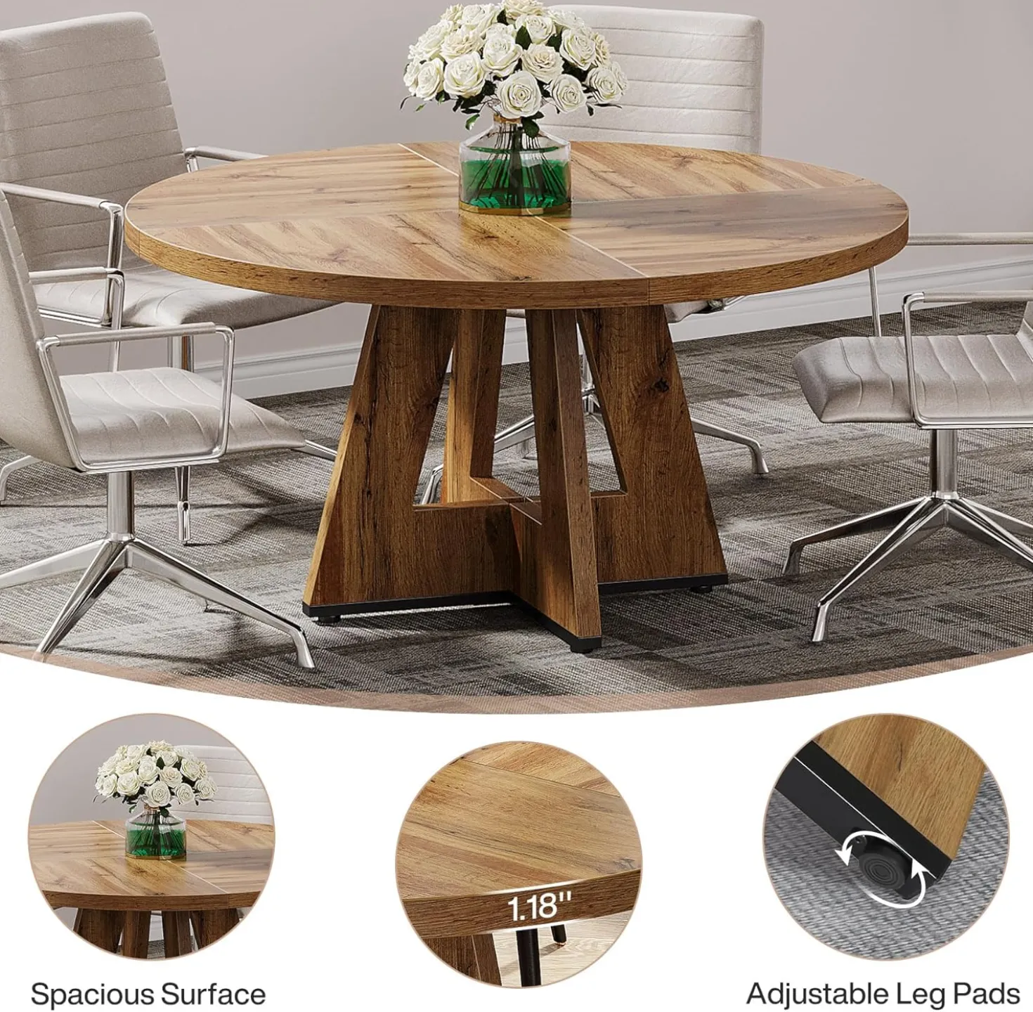 Tribesigns 47-Inch Round Conference Table for 4-6 People, Wooden Base and Thickened Top