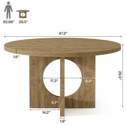 Tribesigns 47-Inch Round Dining Table with Fluted Pedestal Base, Farmhouse Kitchen Table for 4-6 People and Apartments