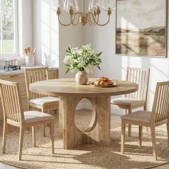 Tribesigns 47-Inch Round Dining Table with Fluted Pedestal Base, Farmhouse Kitchen Table for 4-6 People and Apartments