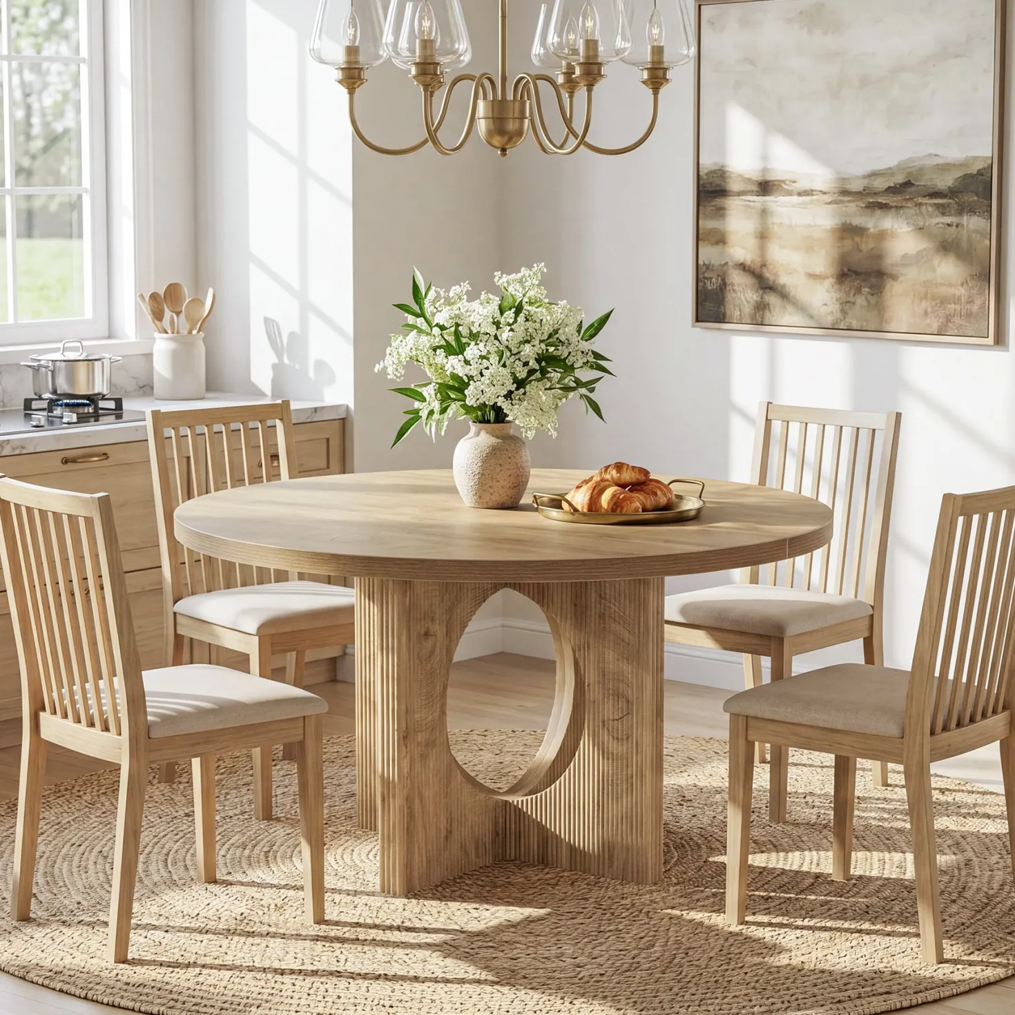 Tribesigns 47-Inch Round Dining Table with Fluted Pedestal Base, Farmhouse Kitchen Table for 4-6 People and Apartments