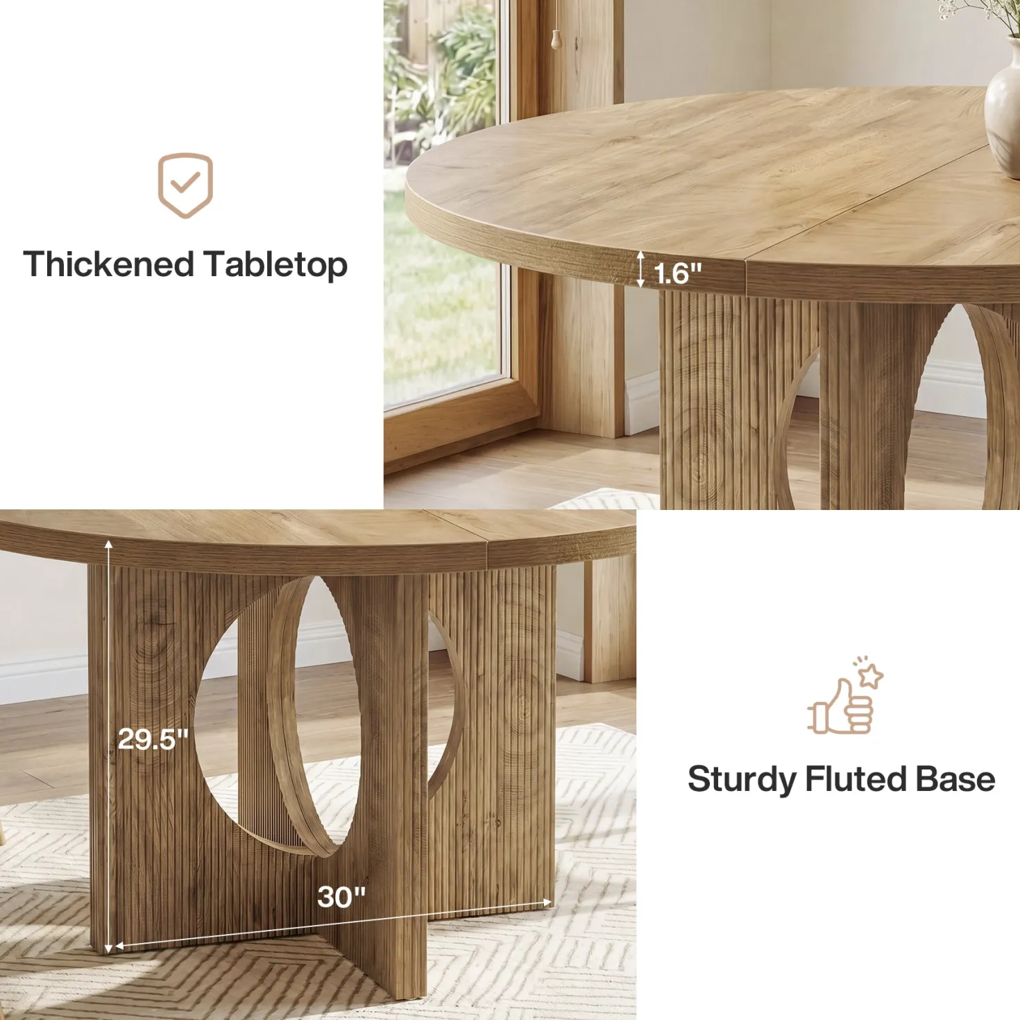 Tribesigns 47-Inch Round Dining Table with Fluted Pedestal Base, Farmhouse Kitchen Table for 4-6 People and Apartments