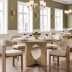 Tribesigns 47-Inch Round Dining Table with Fluted Pedestal Base, Farmhouse Kitchen Table for 4-6 People and Apartments