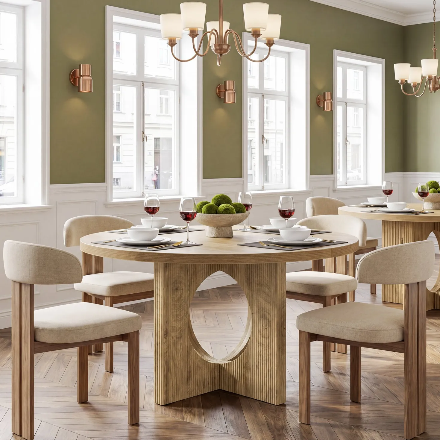Tribesigns 47-Inch Round Dining Table with Fluted Pedestal Base, Farmhouse Kitchen Table for 4-6 People and Apartments