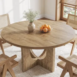 Tribesigns 47-Inch Round Dining Table with Fluted Pedestal Base, Farmhouse Kitchen Table for 4-6 People and Apartments